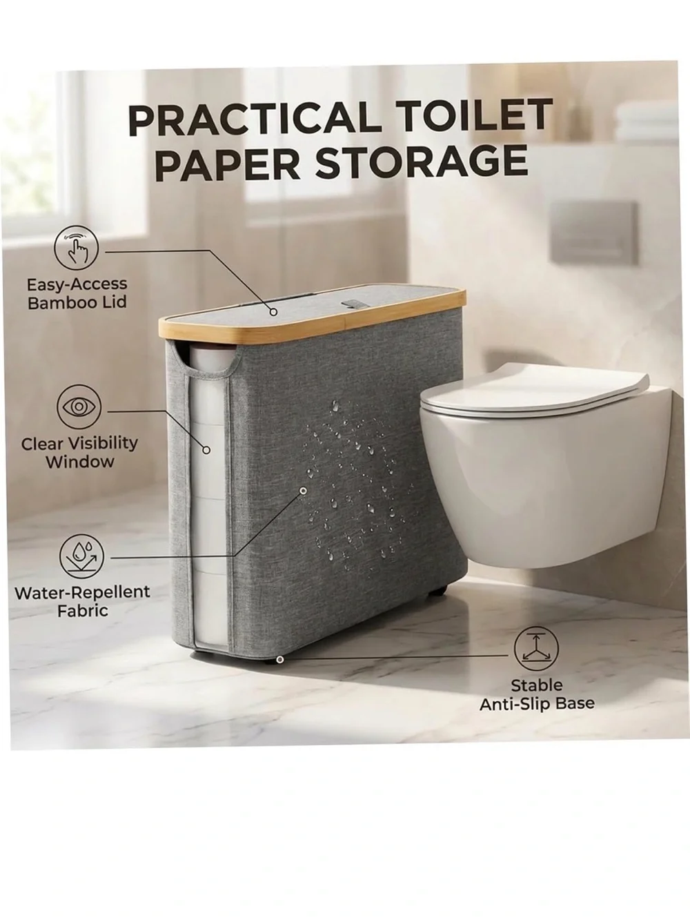 NWOT Toilet Paper Storage w Lid 17.7x13.8x5.9in Waterproof Paper Towel Storage